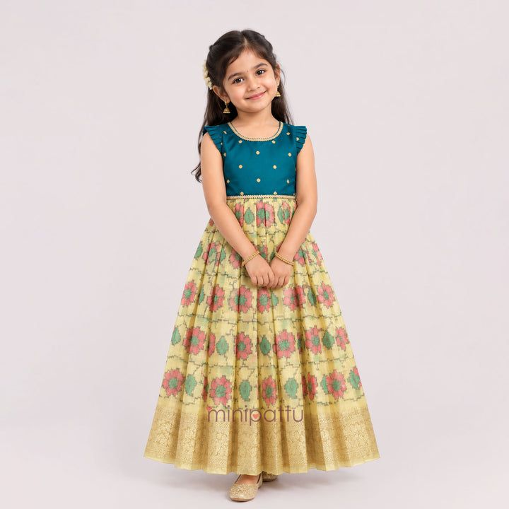 Deesha - Teal Yellow Frock Minipattu