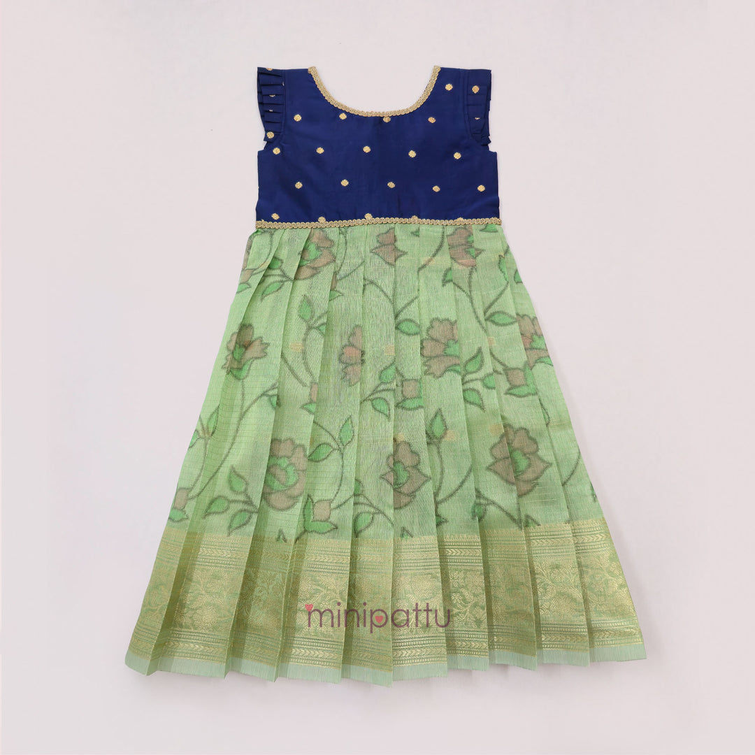 Deesha - Navy Blue Green Frock Minipattu