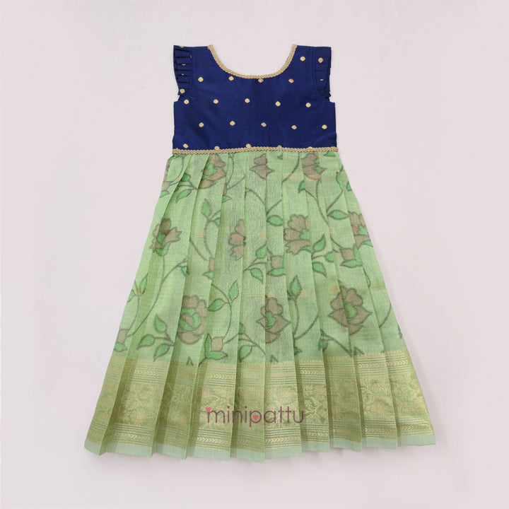 Deesha - Navy Blue Green Frock Minipattu