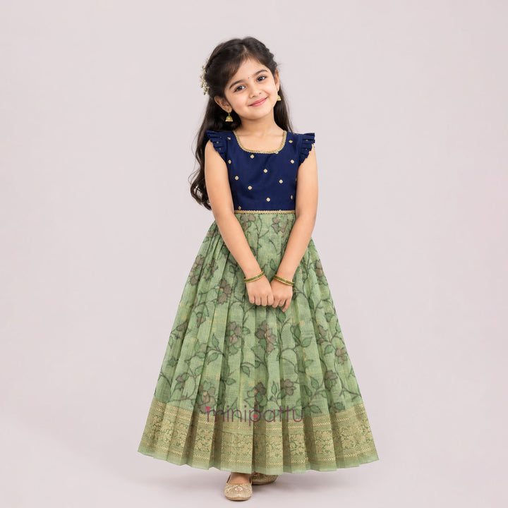 Deesha - Navy Blue Green Frock Minipattu