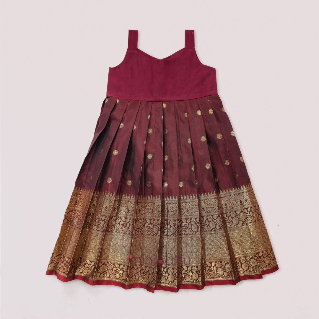 Damini - Yellow  Maroon Pattu Pavadai Minipattu