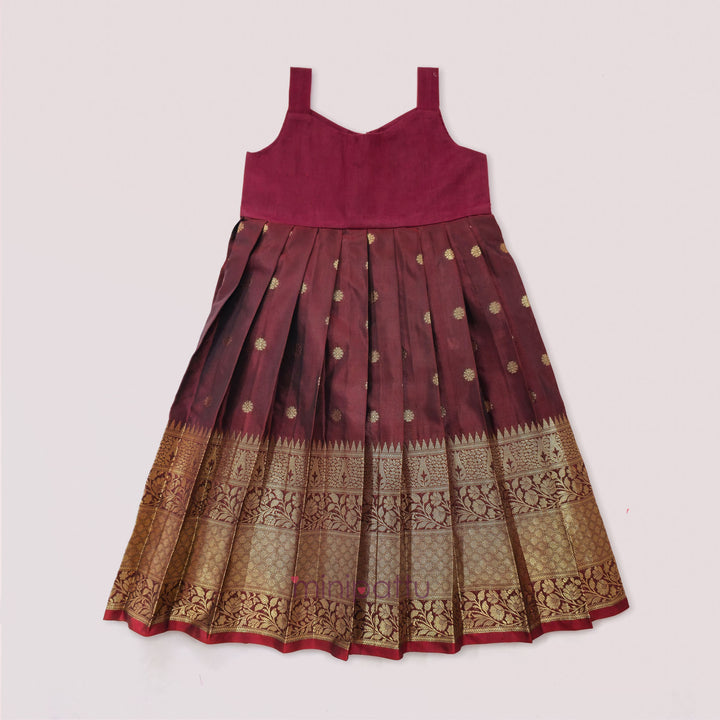 Damini - Yellow  Maroon Pattu Pavadai Minipattu