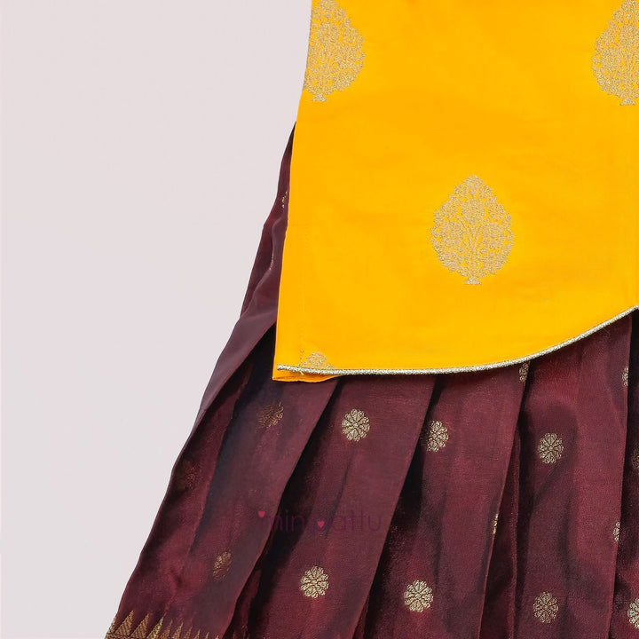 Damini - Yellow  Maroon Pattu Pavadai Minipattu