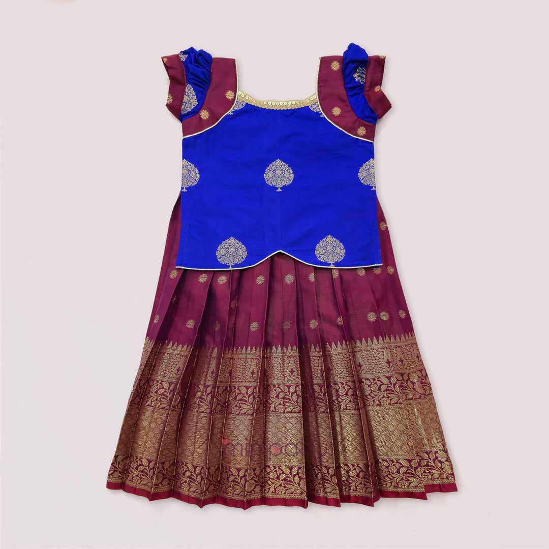 Damini - Blue Burgundy Pattu Pavadai Minipattu