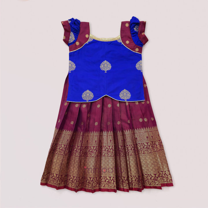 Damini - Blue Burgundy Pattu Pavadai Minipattu