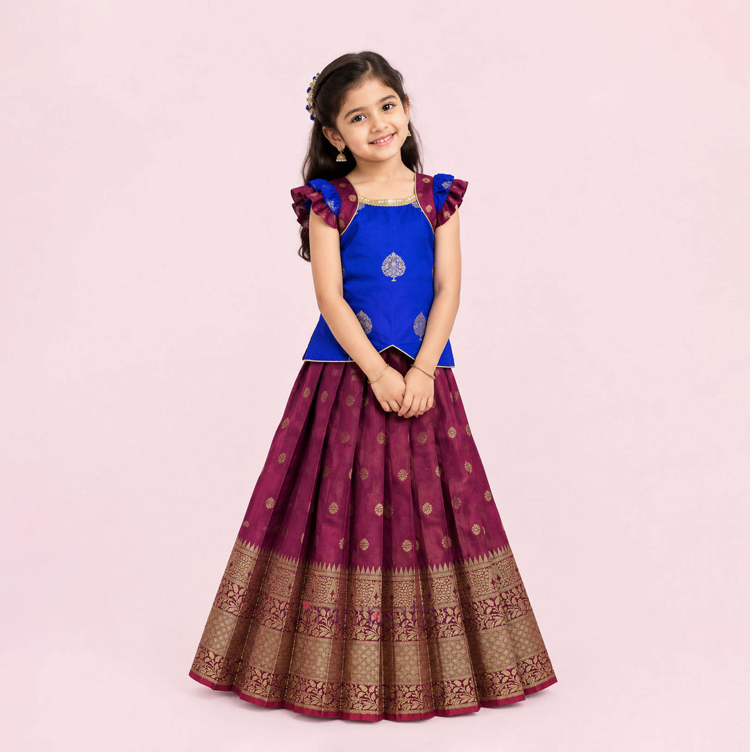 Damini - Blue Burgundy Pattu Pavadai Minipattu