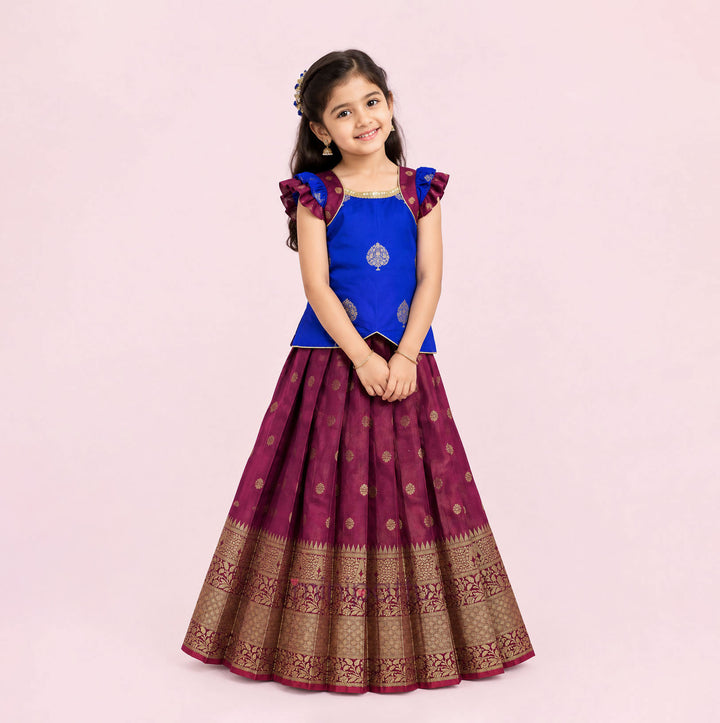 Damini - Blue Burgundy Pattu Pavadai Minipattu