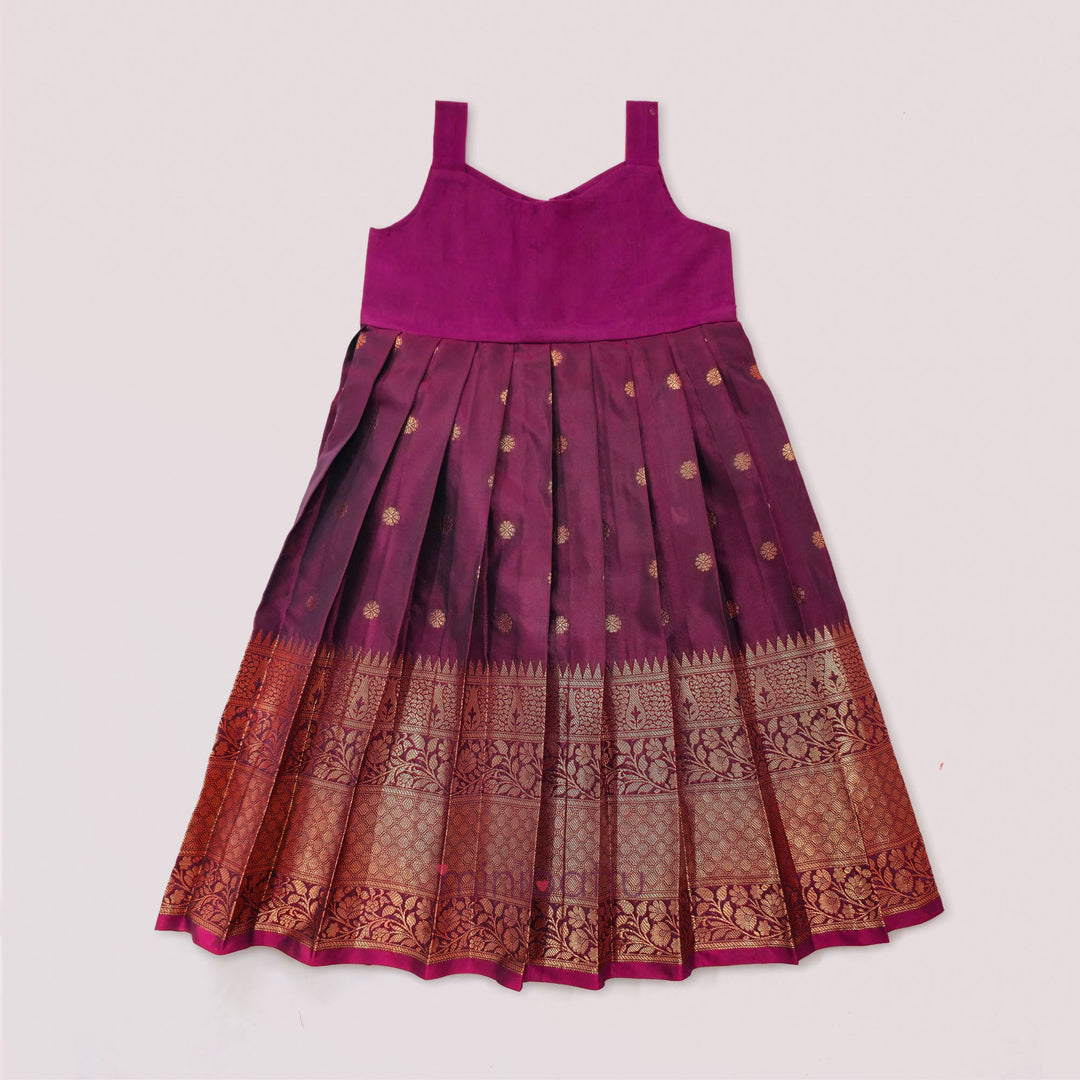 Damini - Blue Burgundy Pattu Pavadai Minipattu