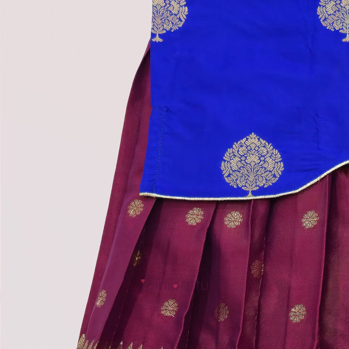Damini - Blue Burgundy Pattu Pavadai Minipattu