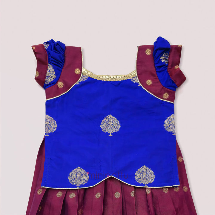 Damini - Blue Burgundy Pattu Pavadai Minipattu
