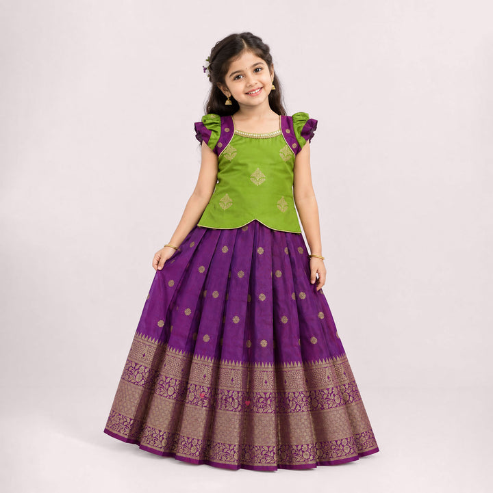 Damini -  Green Pattu Pavadai Minipattu