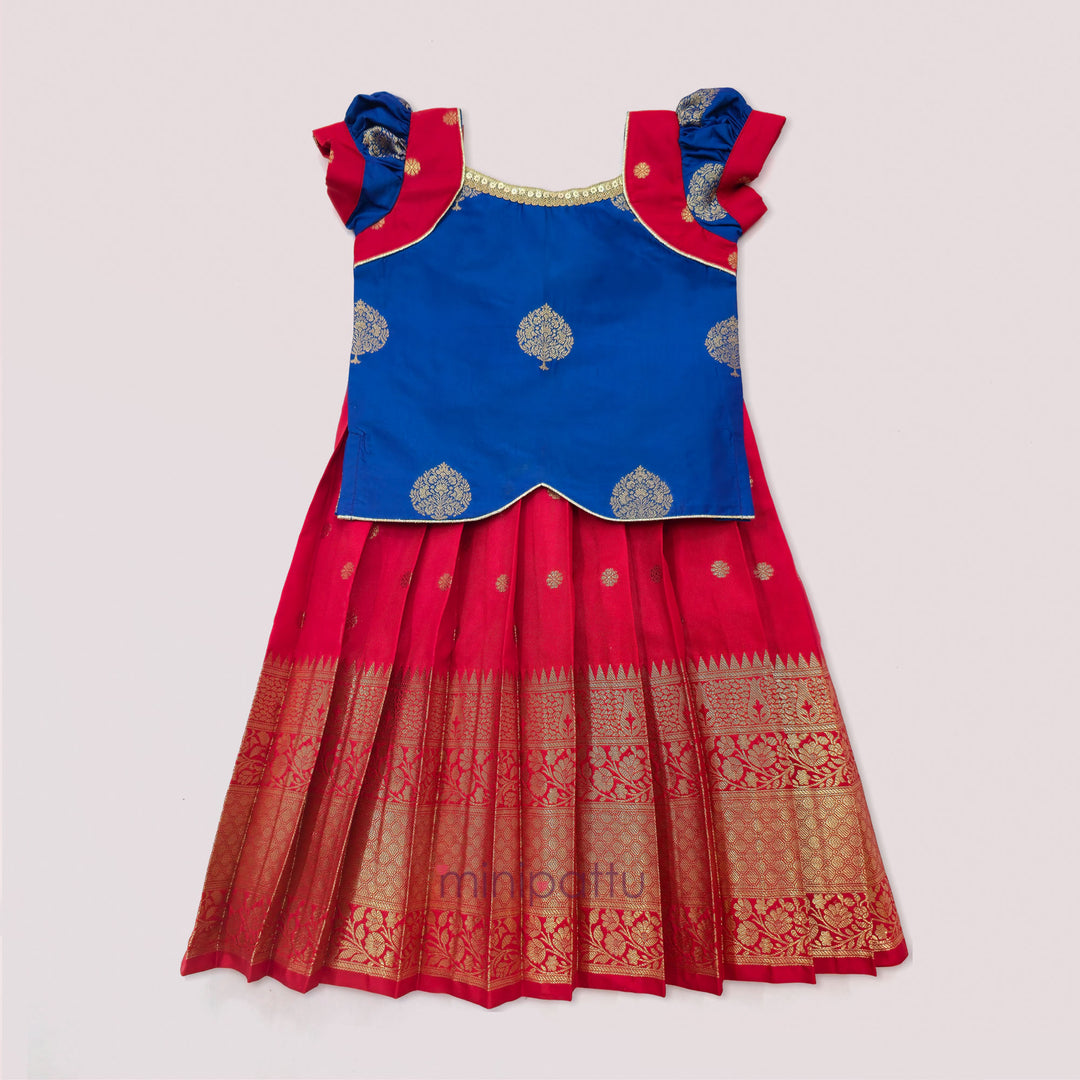 Damini - Blue Red Pattu Pavadai Minipattu