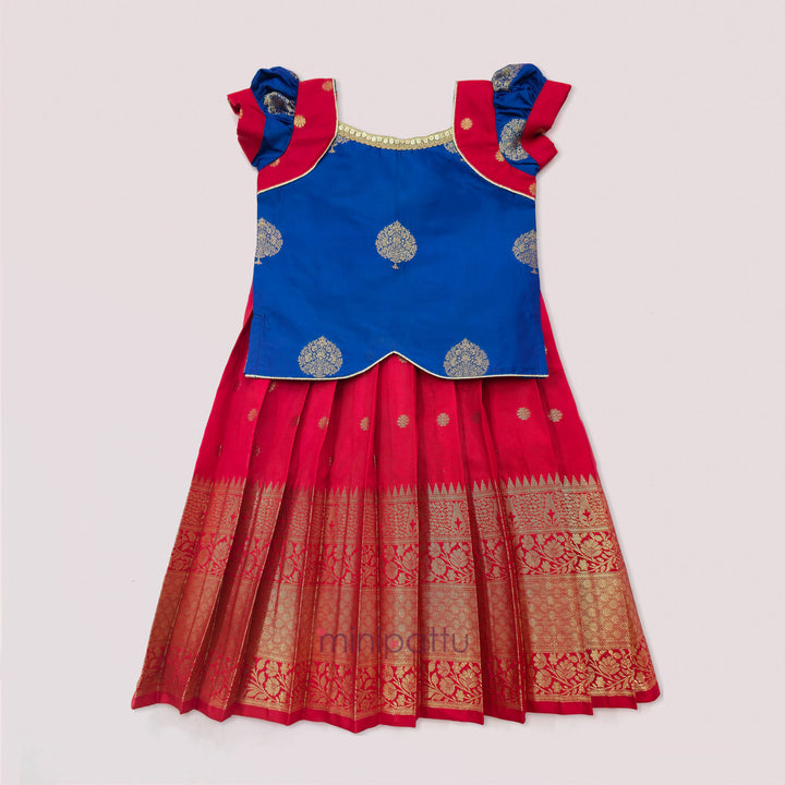 Damini - Blue Red Pattu Pavadai Minipattu