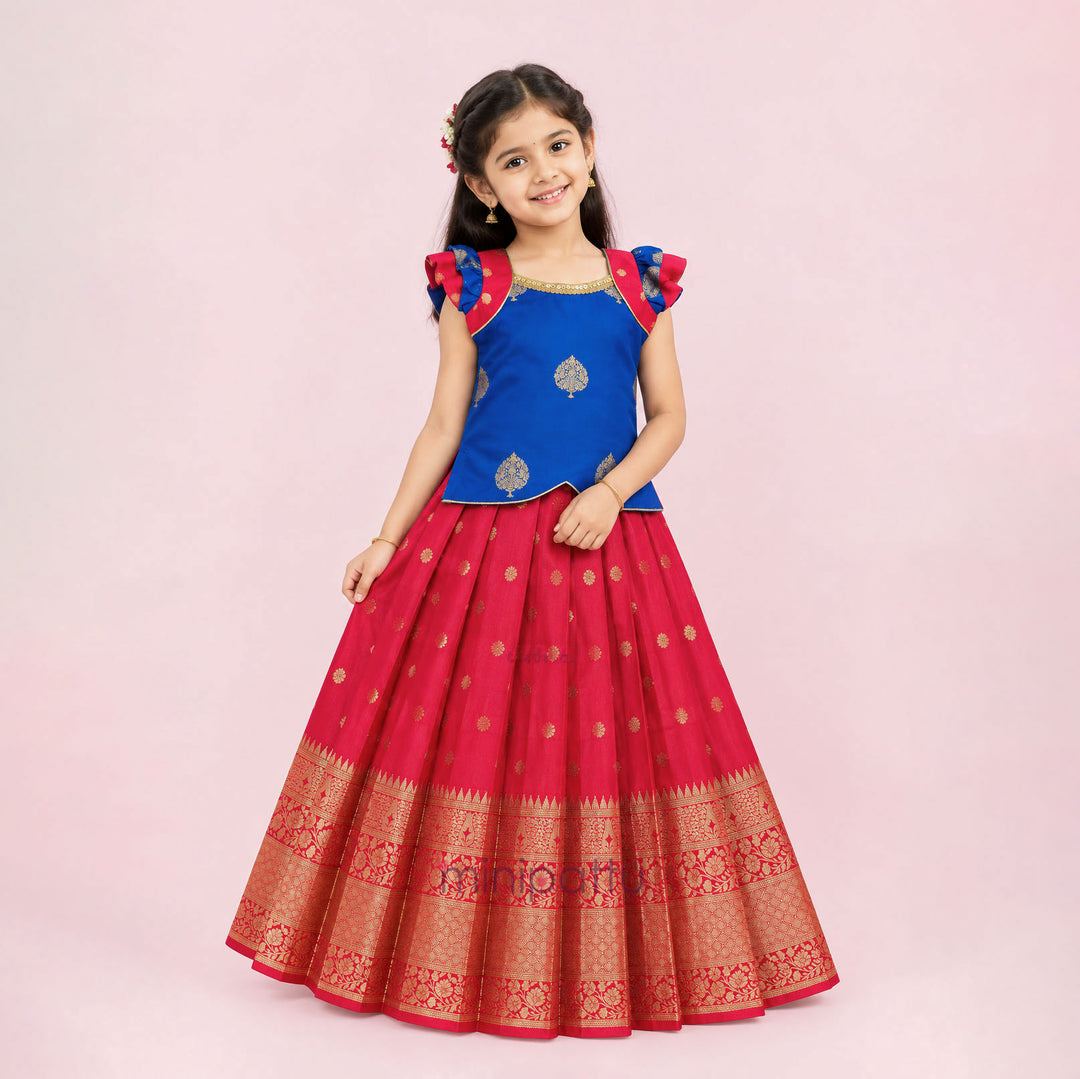 Damini - Blue Red Pattu Pavadai Minipattu