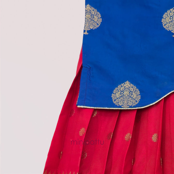 Damini - Blue Red Pattu Pavadai Minipattu