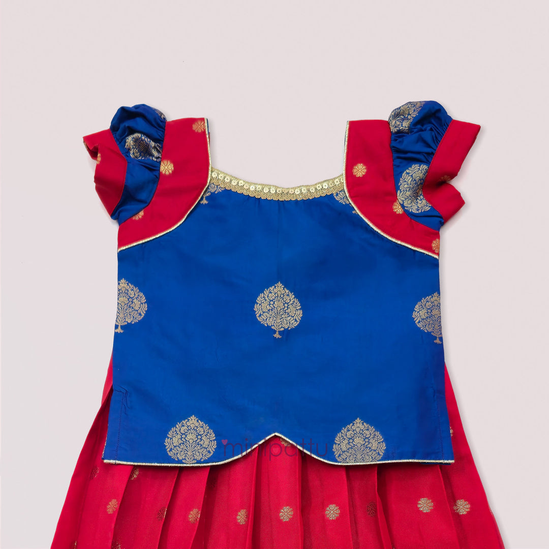 Damini - Blue Red Pattu Pavadai Minipattu