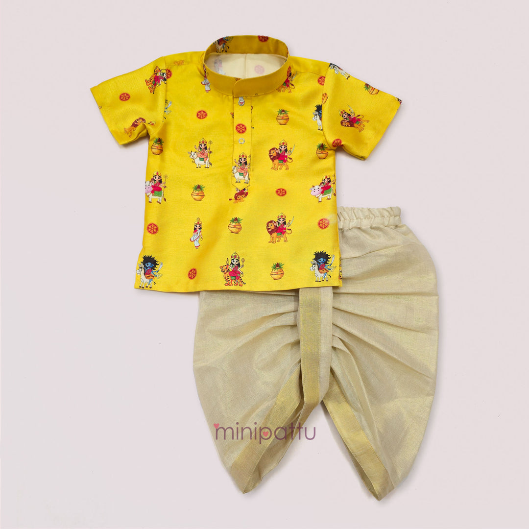 Navadurga Yellow Printed Kurta & Dhothi set