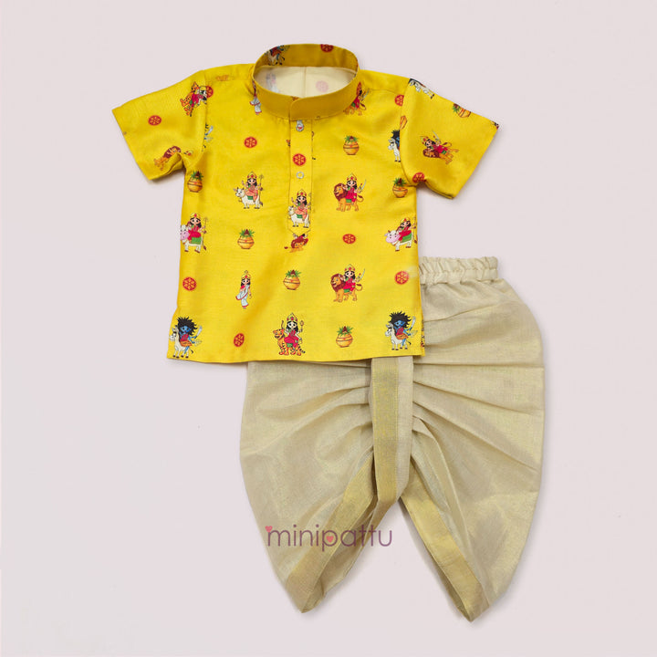 Navadurga Yellow Printed Kurta & Dhothi set