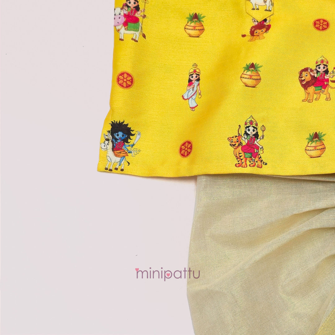 Navadurga Yellow Printed Kurta & Dhothi set