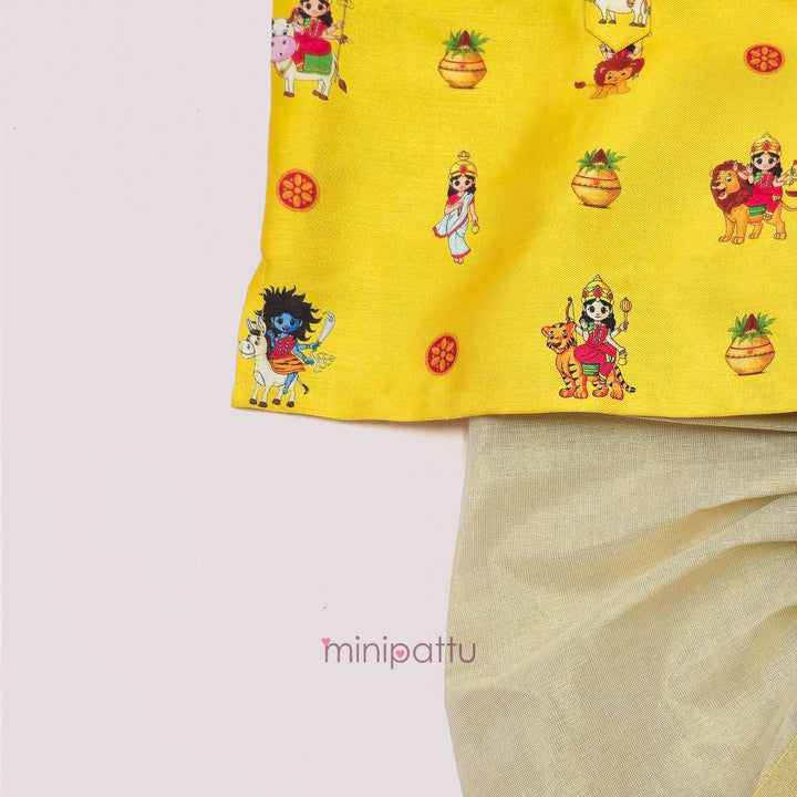 Navadurga Yellow Printed Kurta & Dhothi set