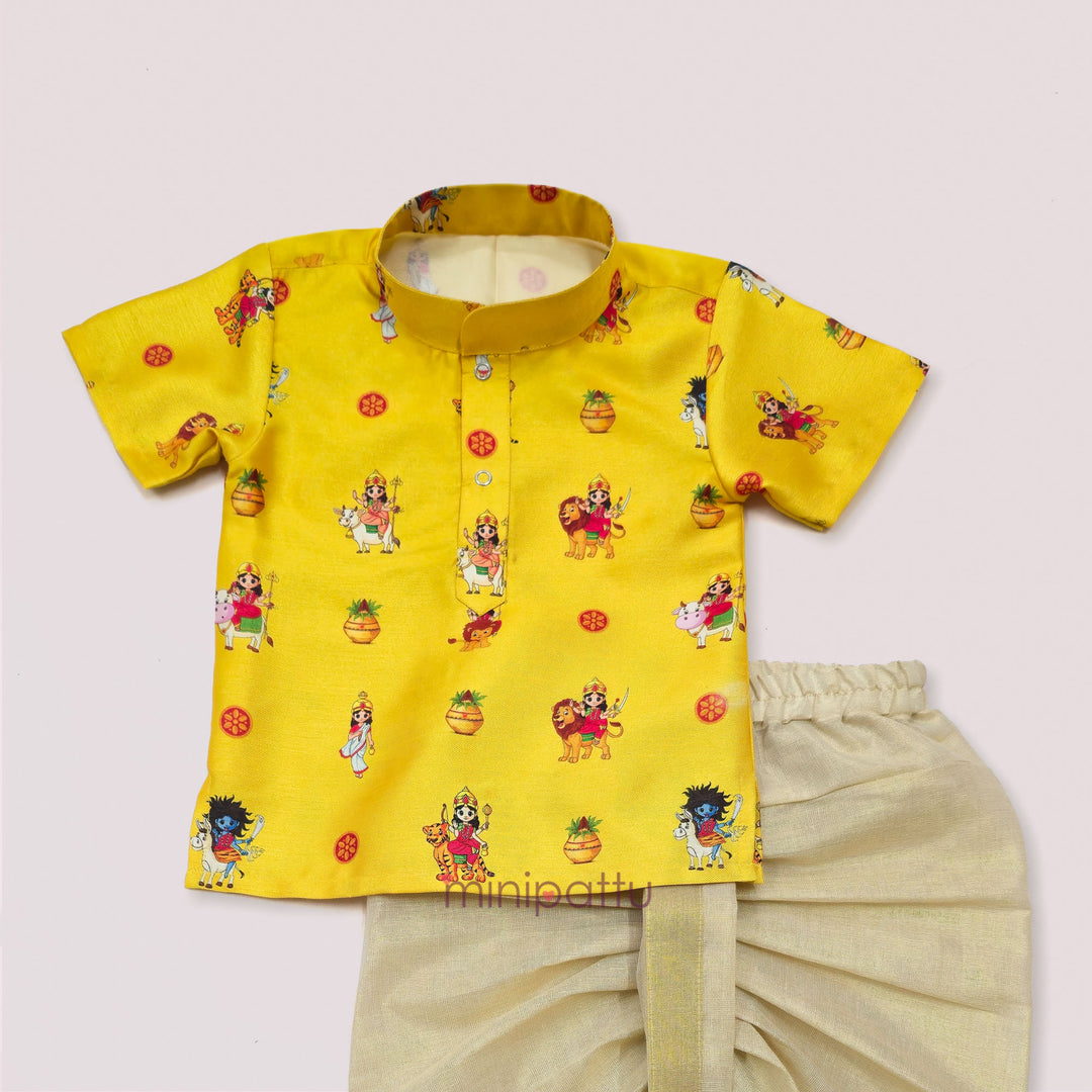 Navadurga Yellow Printed Kurta & Dhothi set