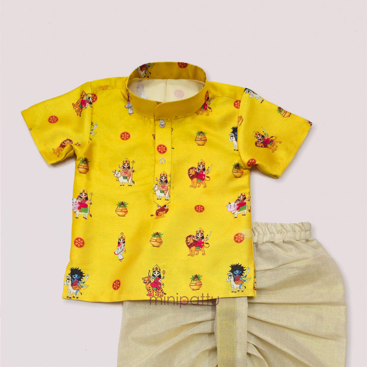 Navadurga Yellow Printed Kurta & Dhothi set