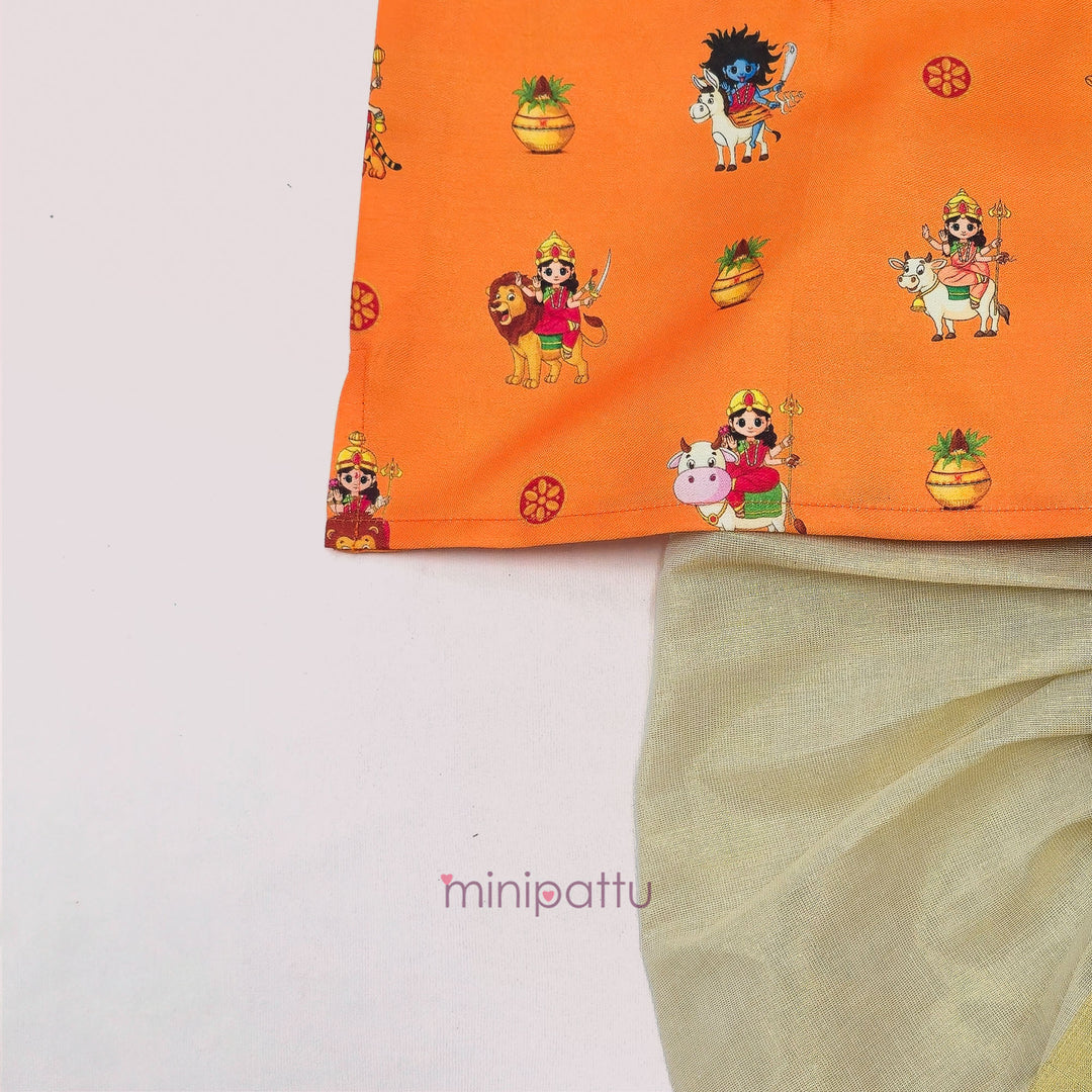 Navadurga Orange Printed Kurta & Dhothi set