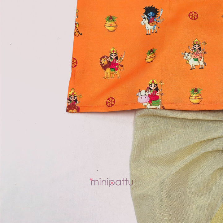 Navadurga Orange Printed Kurta & Dhothi set