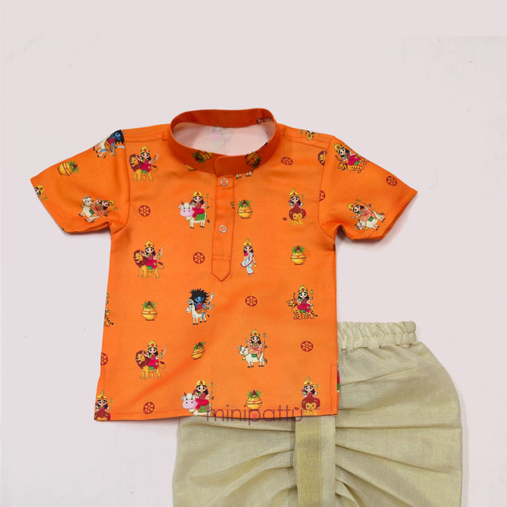 Navadurga Orange Printed Kurta & Dhothi set