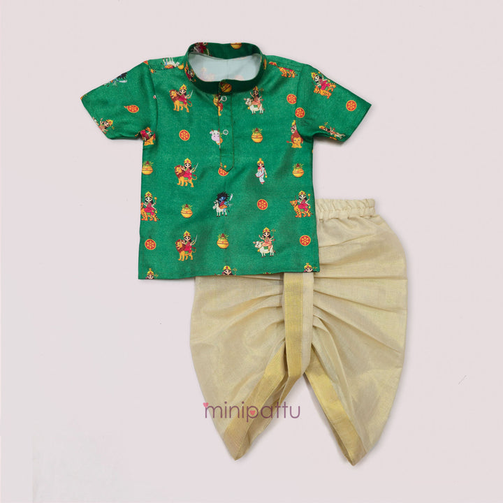 Navadurga Green Printed Kurta & Dhothi set