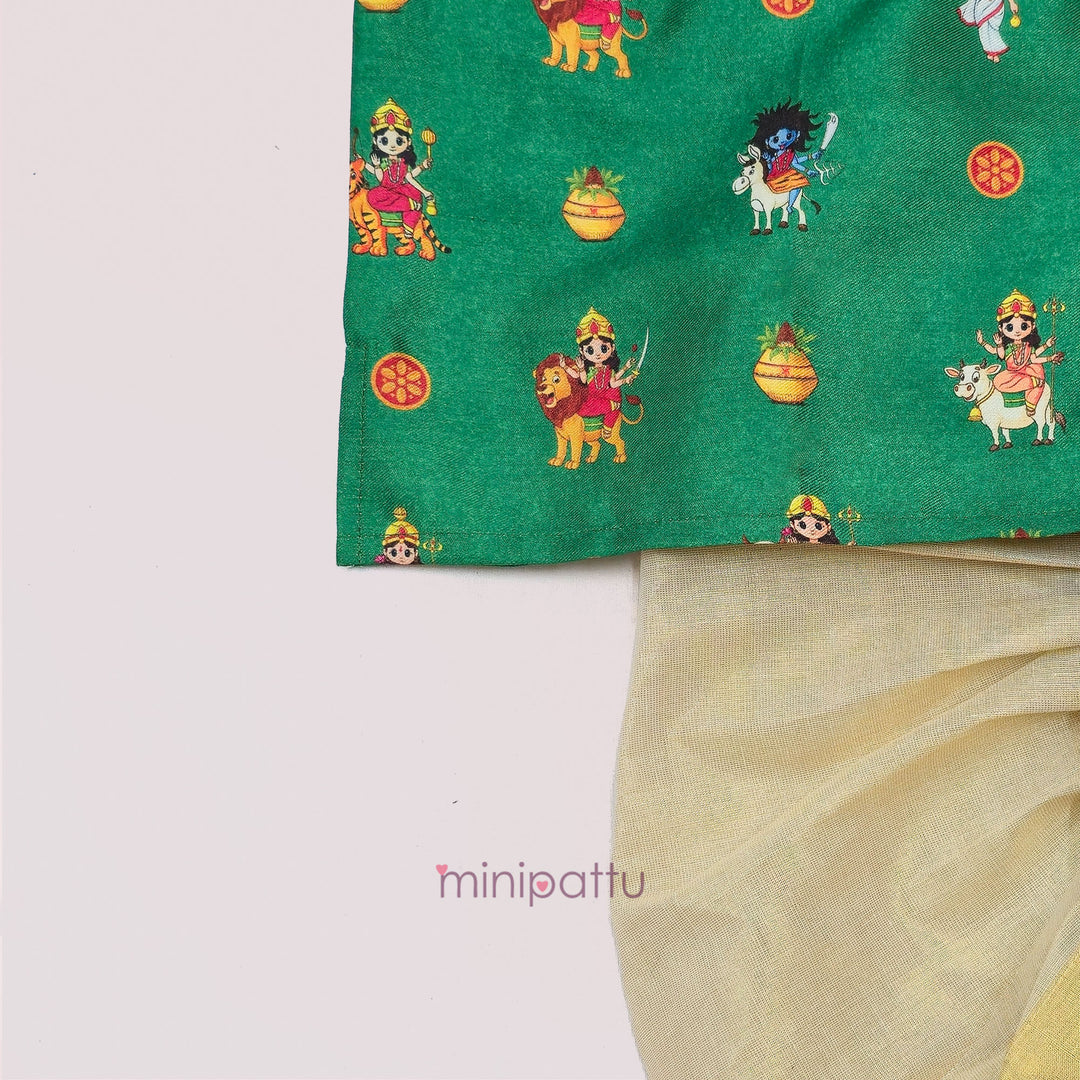 Navadurga Green Printed Kurta & Dhothi set