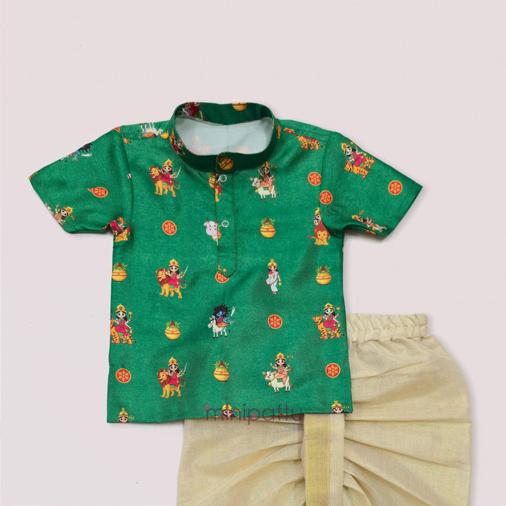 Navadurga Green Printed Kurta & Dhothi set