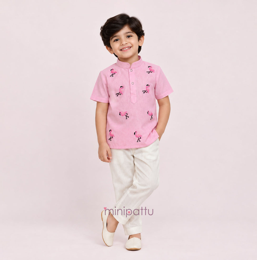 Flamingo - kurta Shirt &  Pant set Baby Pink