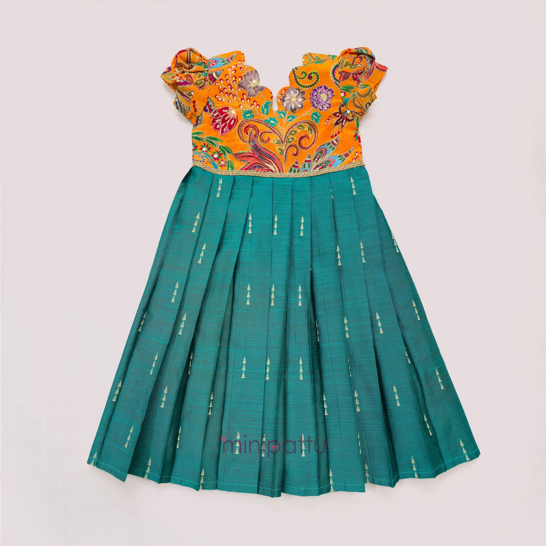 Kashvi - Yellow Teal Frock Minipattu