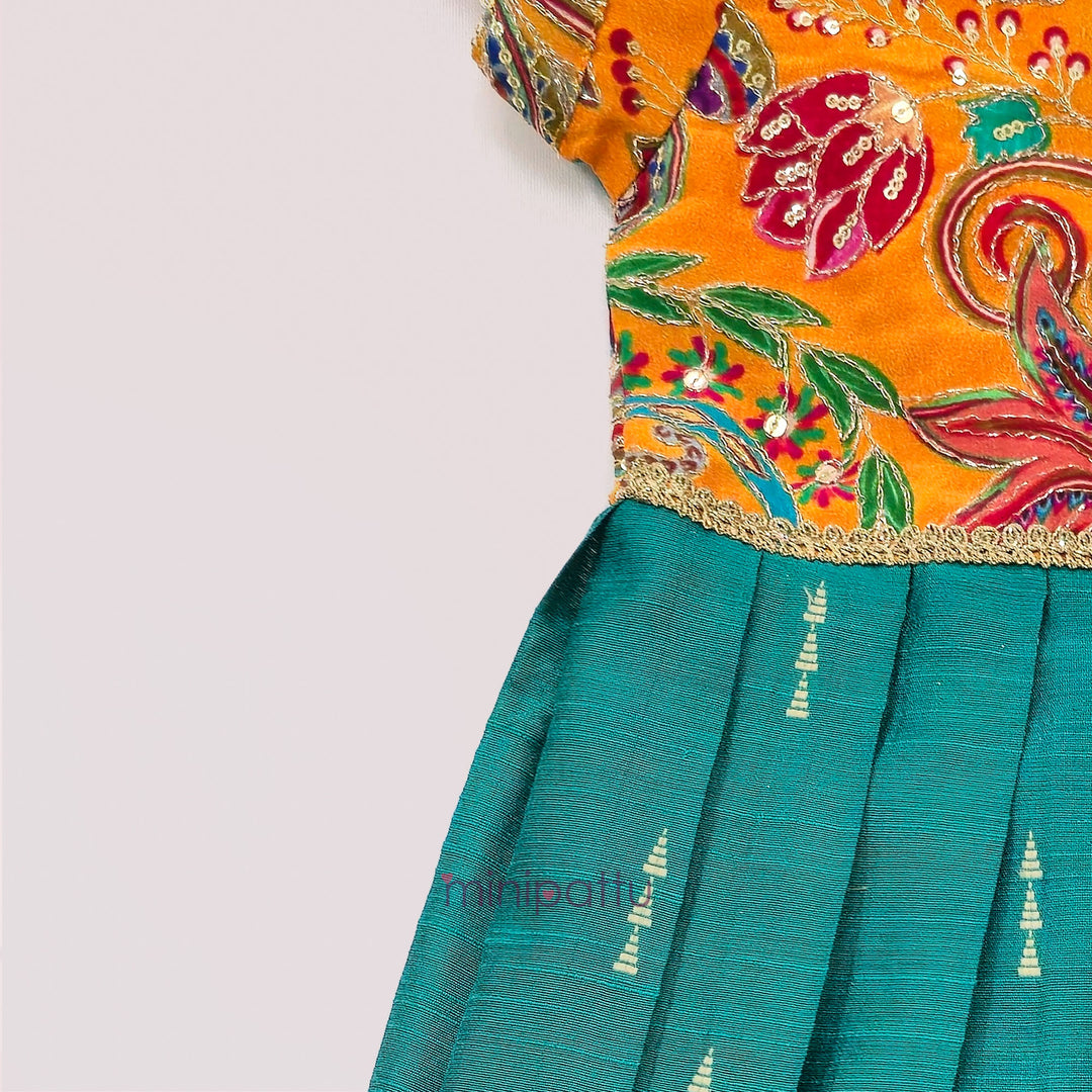 Kashvi - Yellow Teal Frock Minipattu