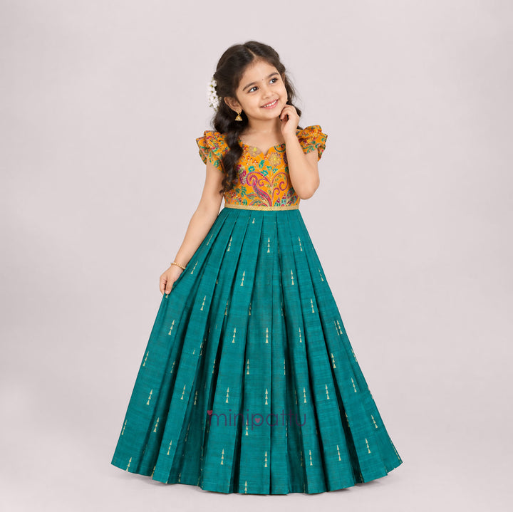 Kashvi - Yellow Teal Frock Minipattu