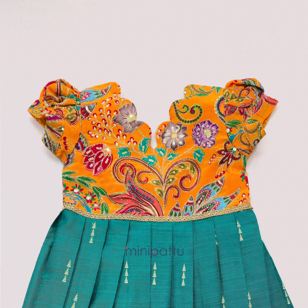 Kashvi - Yellow Teal Frock Minipattu