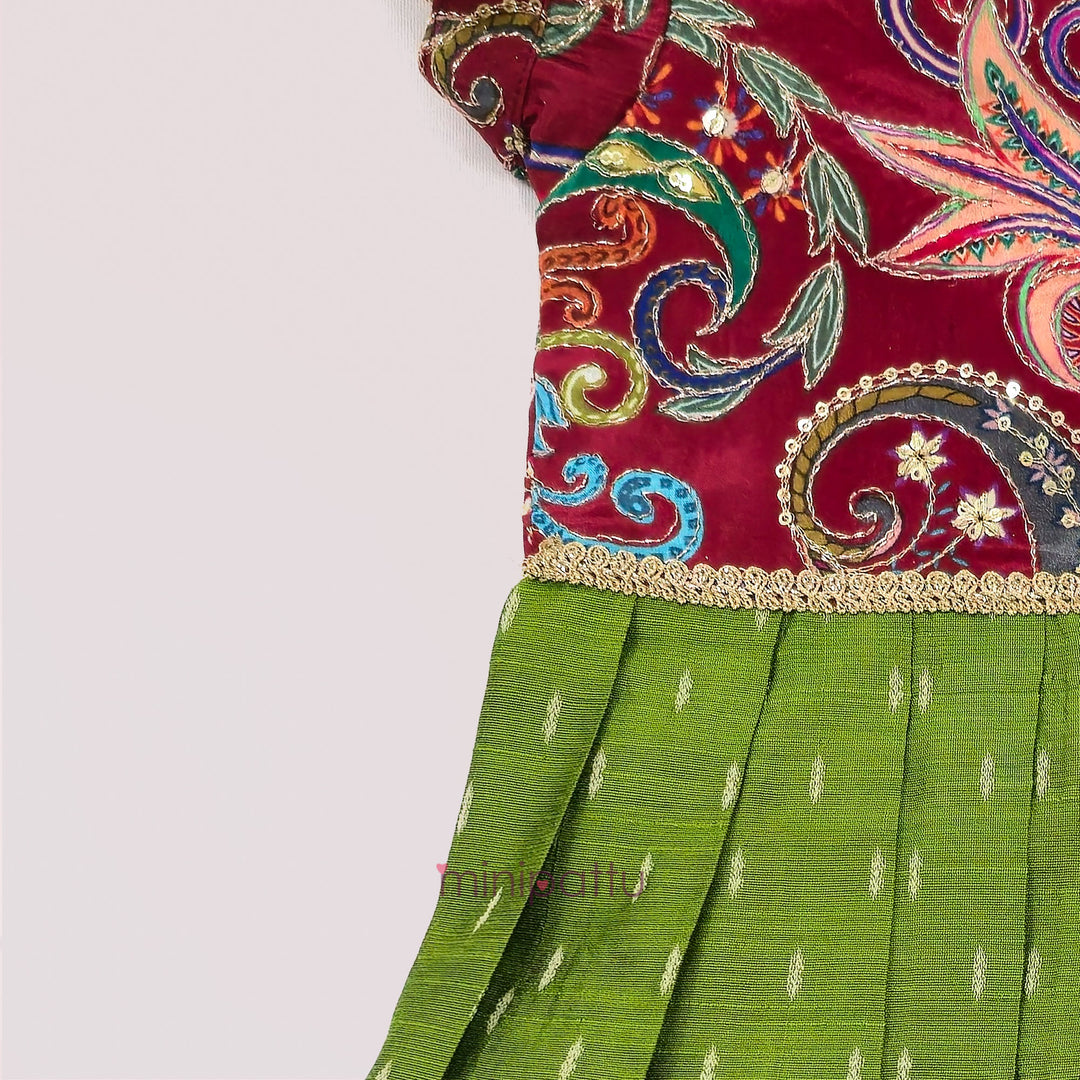 Kashvi - Maroon Green Frock Minipattu