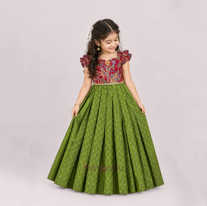 Kashvi - Maroon Green Frock Minipattu