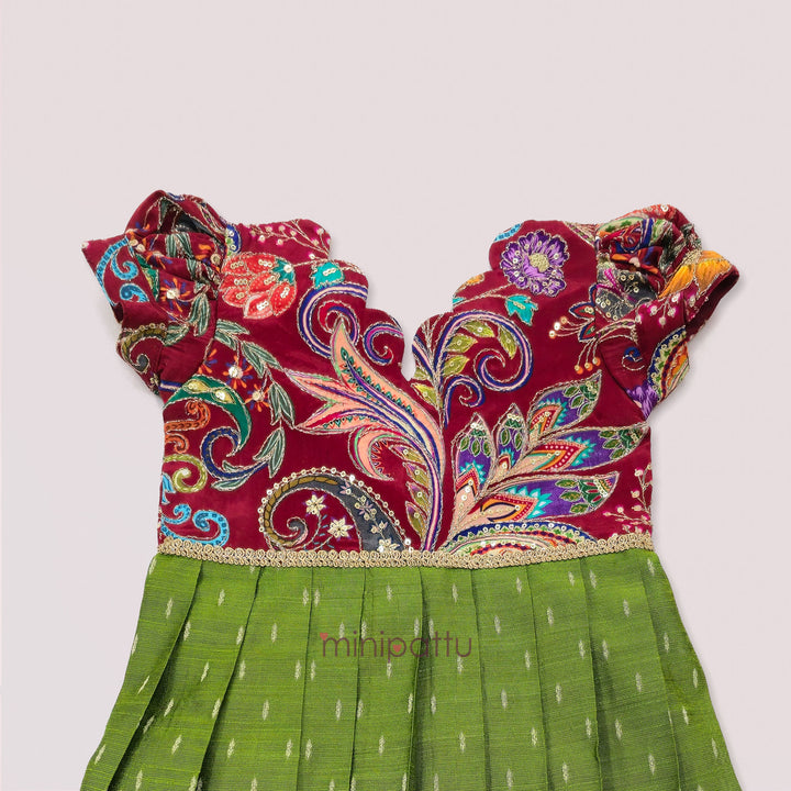 Kashvi - Maroon Green Frock Minipattu