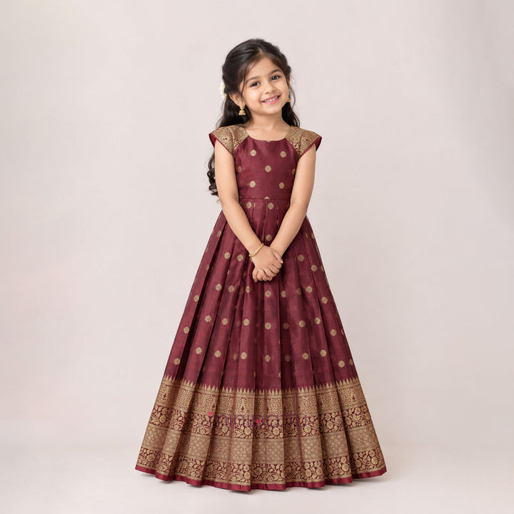 Ramyam - Maroon Pattu Frock Minipattu