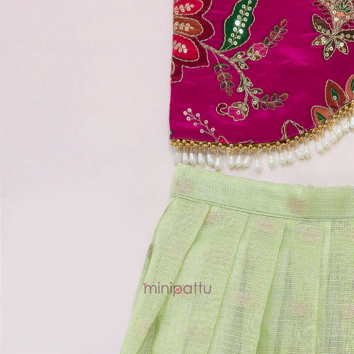 Ankita - Pink Green Lehanga Minipattu