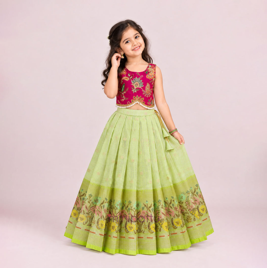Ankita - Pink Green Lehanga Minipattu