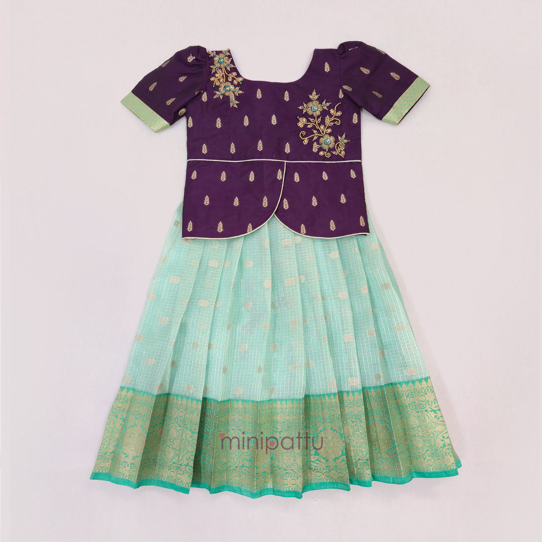 Deepali - Purple Teal Pattu Pavadai Minipattu