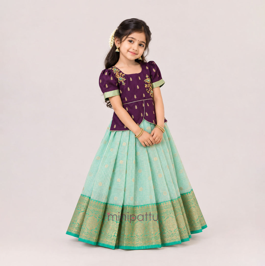 Deepali - Purple Teal Pattu Pavadai Minipattu