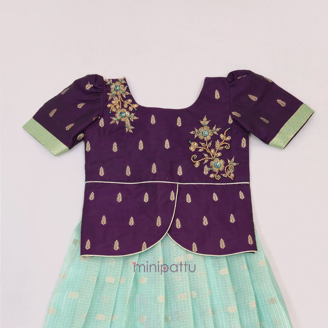 Deepali - Purple Teal Pattu Pavadai Minipattu