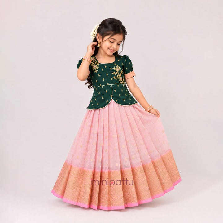 Deepali - Green Pink Pattu Pavadai Minipattu