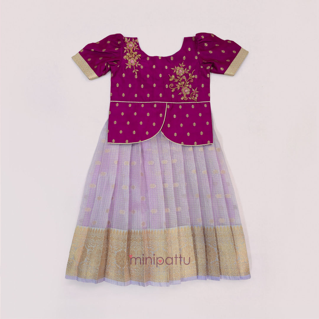 Deepali - Magenta Lavender Pattu Pavadai Minipattu