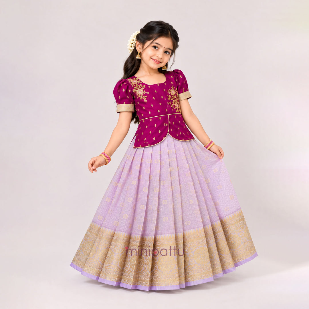 Deepali - Magenta Lavender Pattu Pavadai Minipattu