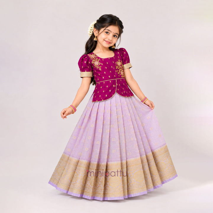 Deepali - Magenta Lavender Pattu Pavadai Minipattu